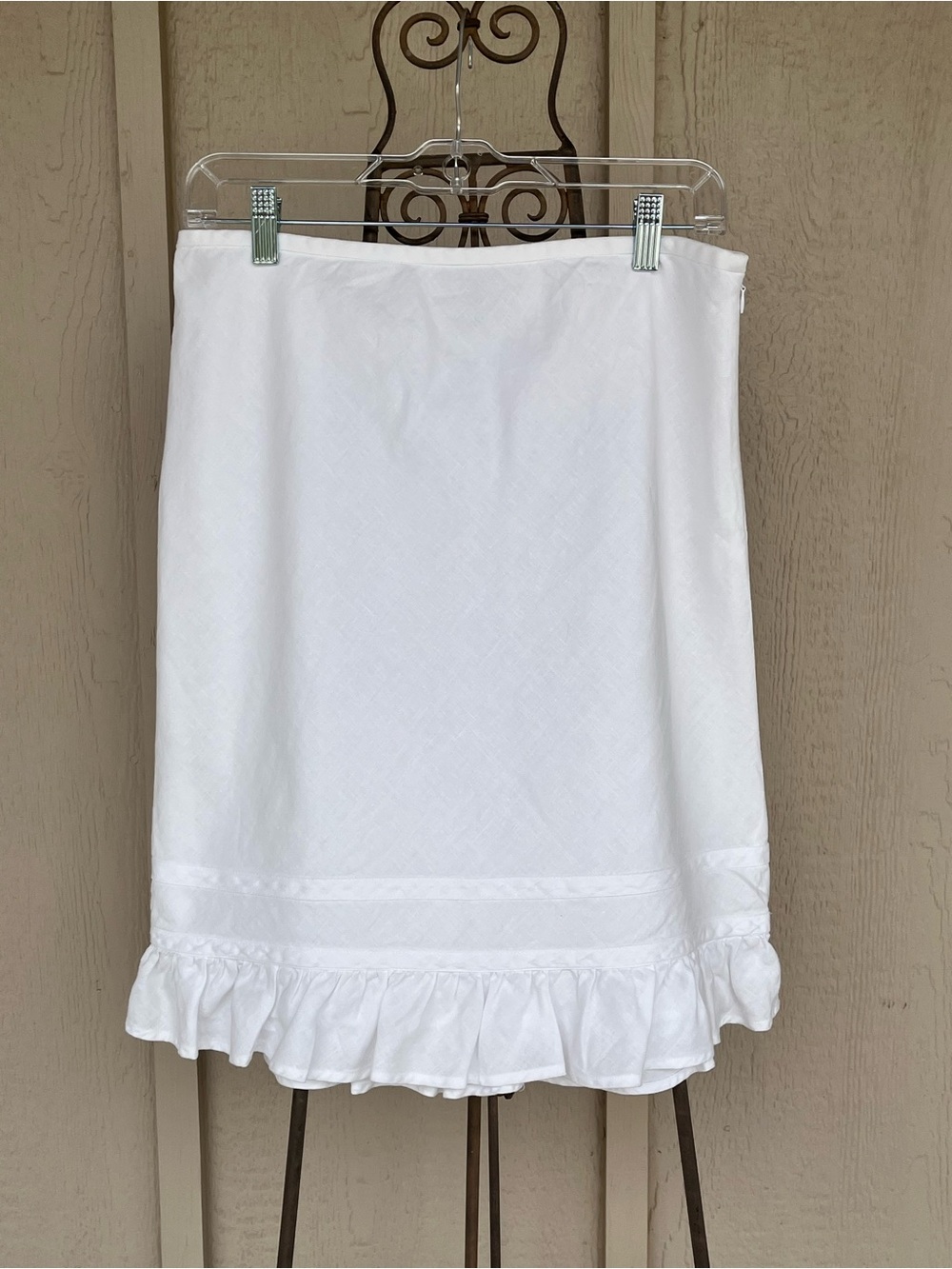 Loft White Linen Skirt Romantic Breezy Summer Resort Ruffled Hem Side Zipper 10